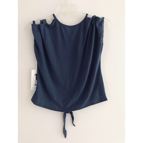 Anthropologie | Purple Snow Cut Out Top Womens S Blue Short Sleeves Tie - Picture 5 of 11